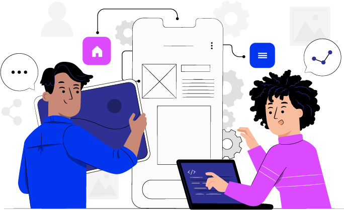 illustration of 2 people working on an app